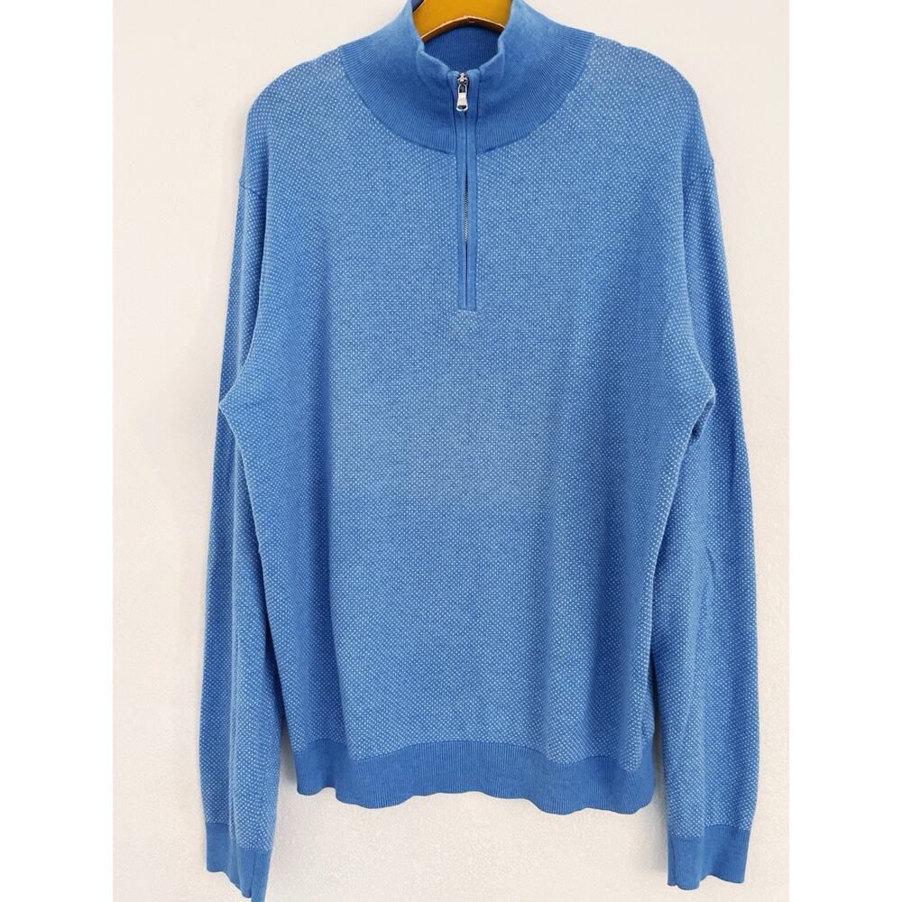 Lincs Cashmere Blend Sweater Men XL Blue High Neck 1/4 Zipper Dots Cozy Stretch